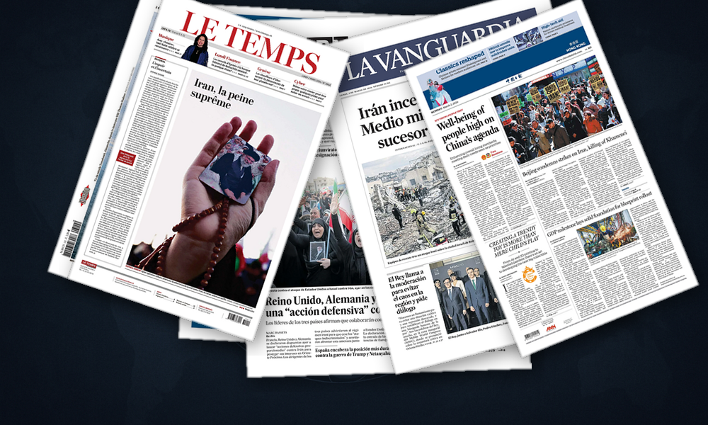 Collage delle prime pagine analizzate: Europa divisa sulla guerra in Iran