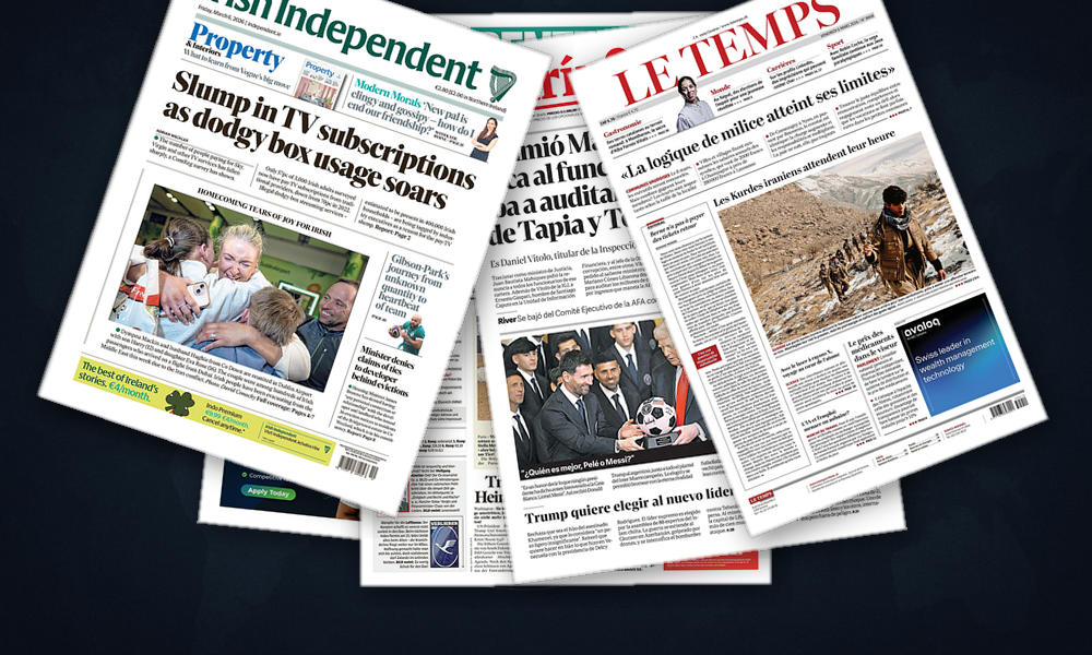 Collage delle prime pagine analizzate: Guerra, benzina e fratture europee