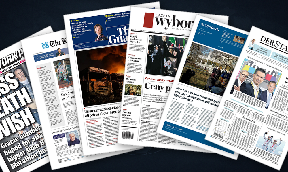 Collage delle prime pagine analizzate: Petrolio, Cipro e Teheran scuotono l’Europa