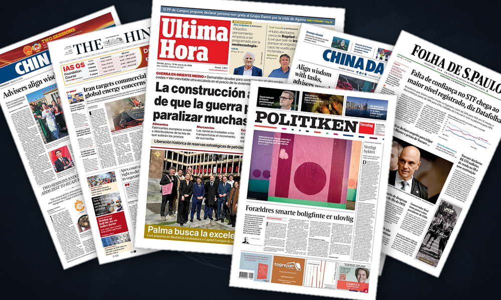 Collage delle prime pagine analizzate: Petrolio, Ormuz e atomo: l’Europa in allerta