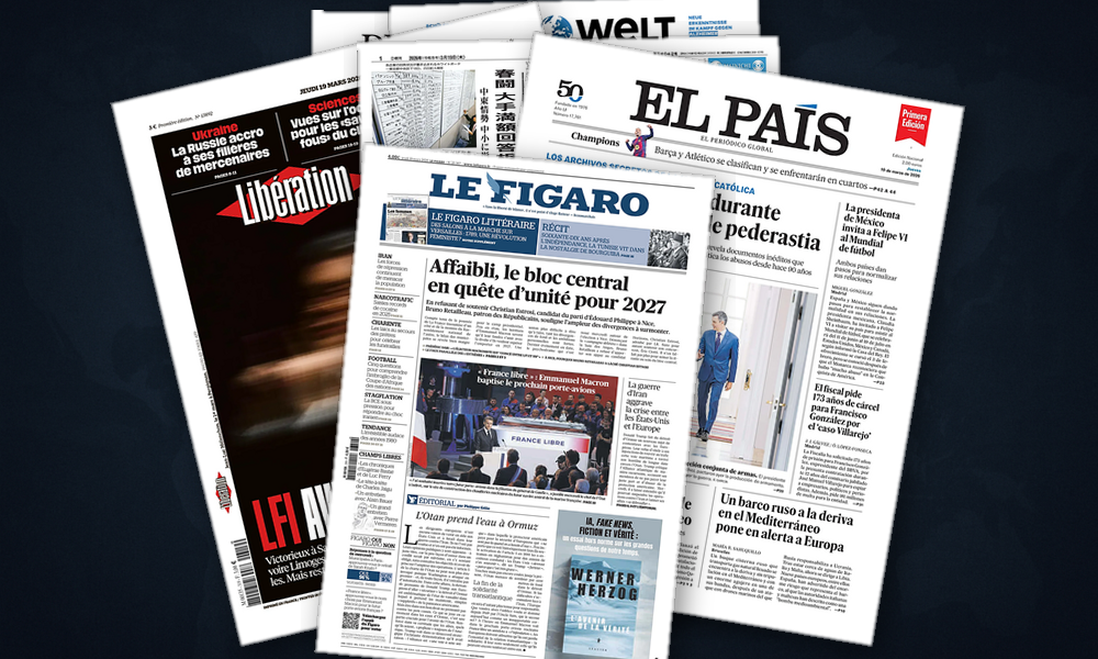 Collage delle prime pagine analizzate: Guerra, energia e scosse politiche in Europa