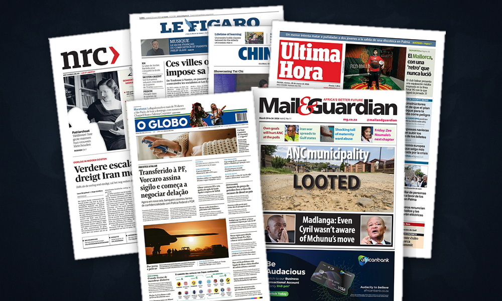 Collage delle prime pagine analizzate: Energia in fiamme, Europa in allarme