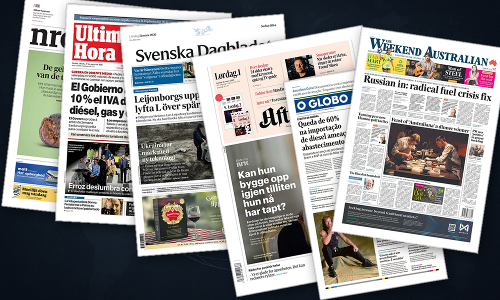 Collage delle prime pagine analizzate: Guerra, urne e caro-energia dominano l’Europa