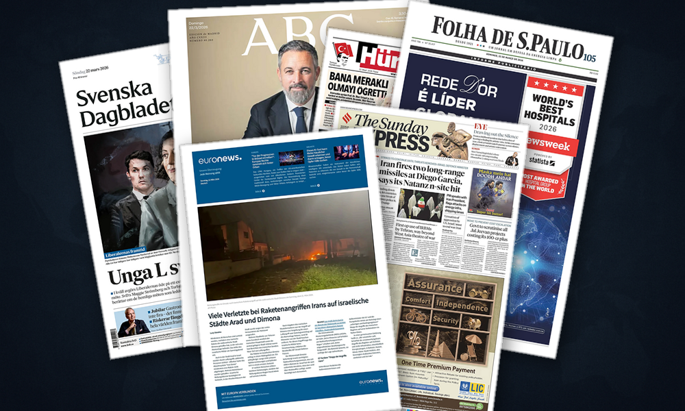 Collage delle prime pagine analizzate: Guerra in Iran e caro-energia scuotono l’Europa