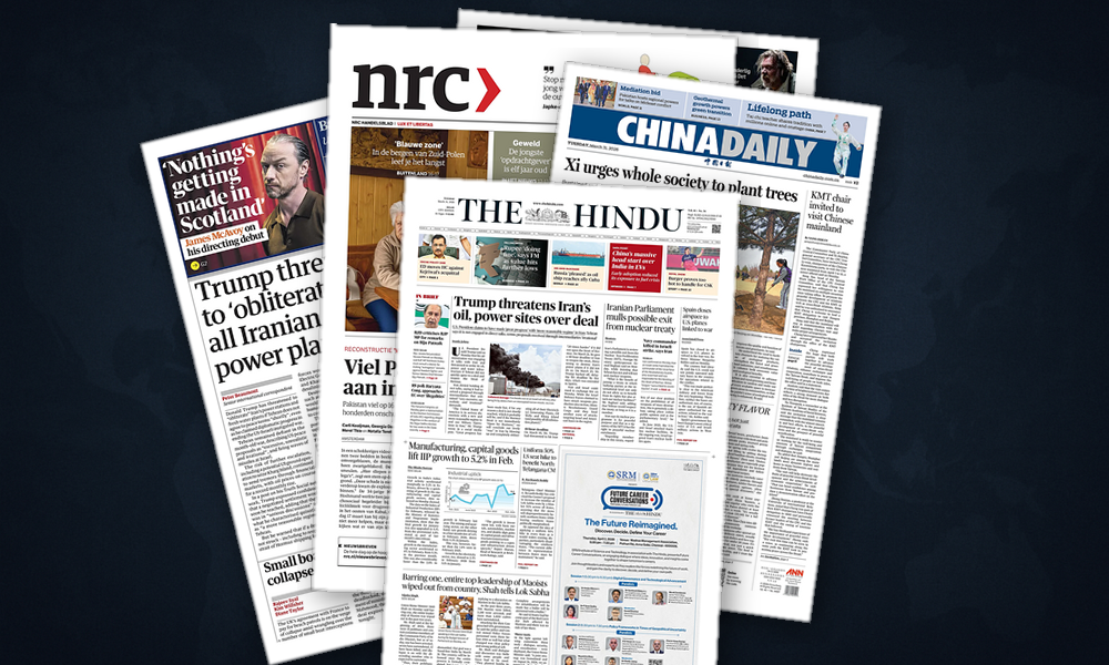 Collage delle prime pagine analizzate: Guerra, rifugiati e fratture nell’Europa di oggi