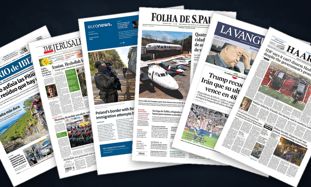 Collage delle prime pagine analizzate: Escalation mediorientale, Europa tra sicurezza e costi