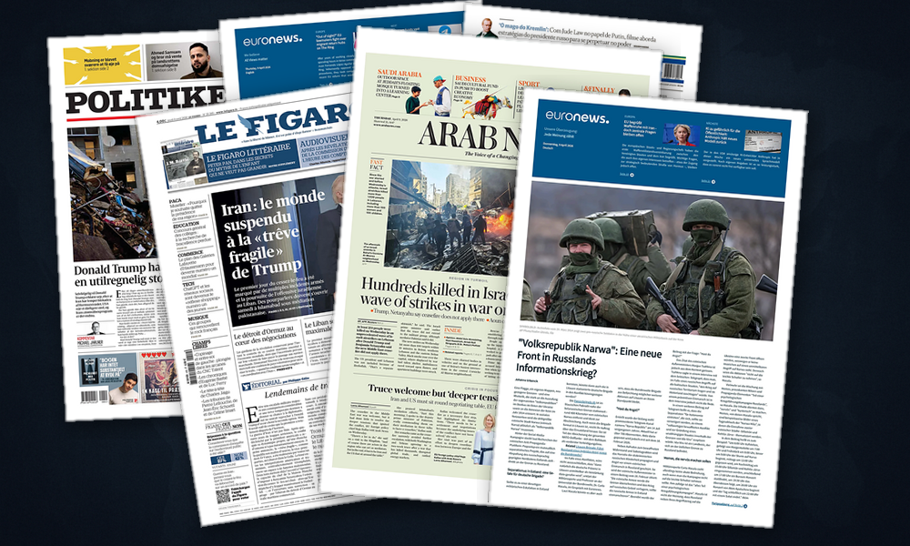 Collage delle prime pagine analizzate: Tregua fragile, Europa in allerta