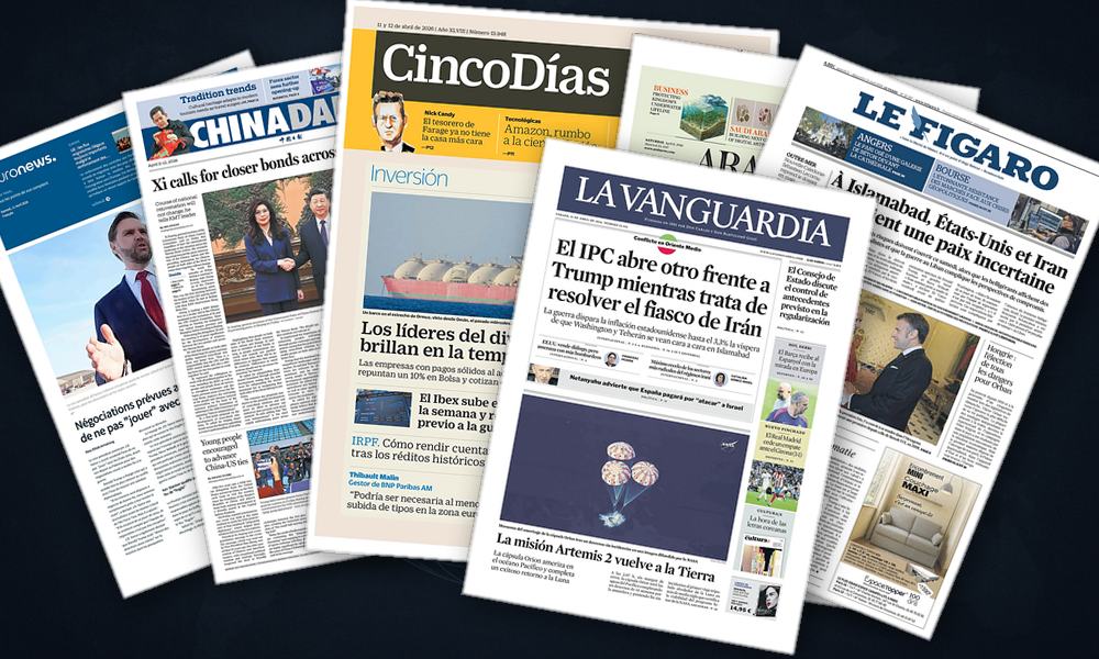 Collage delle prime pagine analizzate: Orbán alle corde, Europa tra tregue e scosse