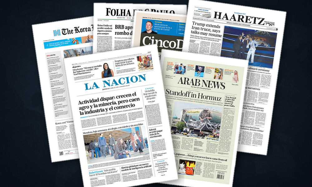 Collage delle prime pagine analizzate: Ormuz, Ucraina e banche: l’Europa si divide