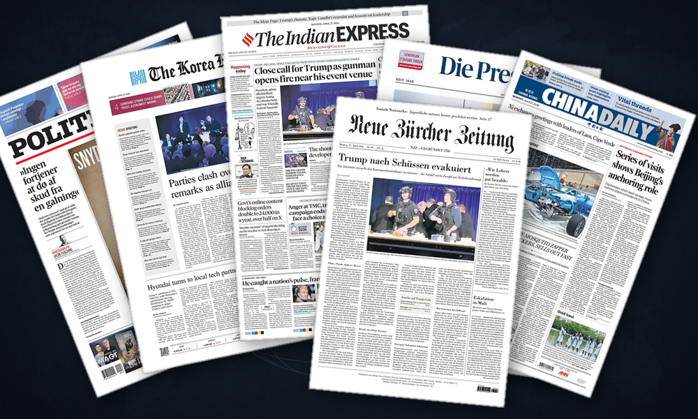 Collage delle prime pagine analizzate: Washington e l’energia agitano l’Europa