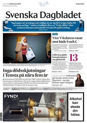 Prima pagina Svenska Dagbladet di oggi - Quotidiano estero
