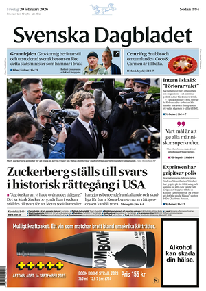 Prima pagina Svenska Dagbladet di oggi - Quotidiano estero