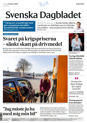 Prima pagina Svenska Dagbladet di oggi - Quotidiano estero
