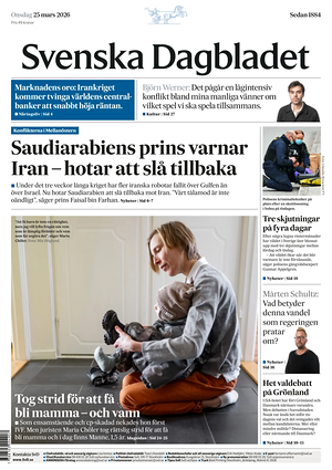 Prima pagina Svenska Dagbladet di oggi - Quotidiano estero