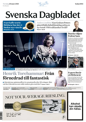 Prima pagina Svenska Dagbladet di oggi - Quotidiano estero