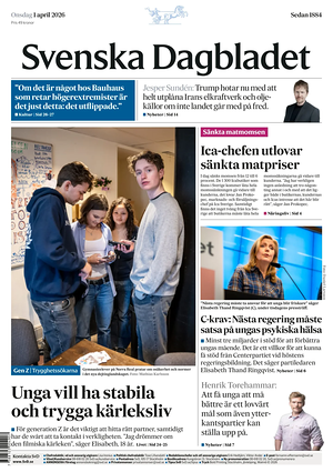 Prima pagina Svenska Dagbladet di oggi - Quotidiano estero