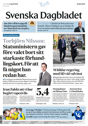 Prima pagina Svenska Dagbladet di oggi - Quotidiano estero