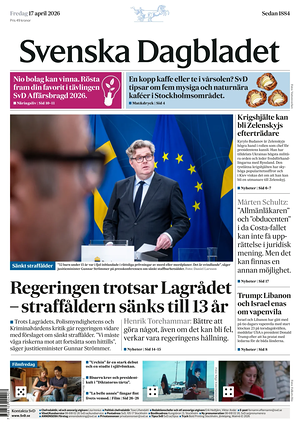 Prima pagina Svenska Dagbladet di oggi - Quotidiano estero