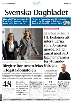 Prima pagina Svenska Dagbladet di oggi - Quotidiano estero