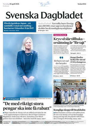 Prima pagina Svenska Dagbladet di oggi - Quotidiano estero