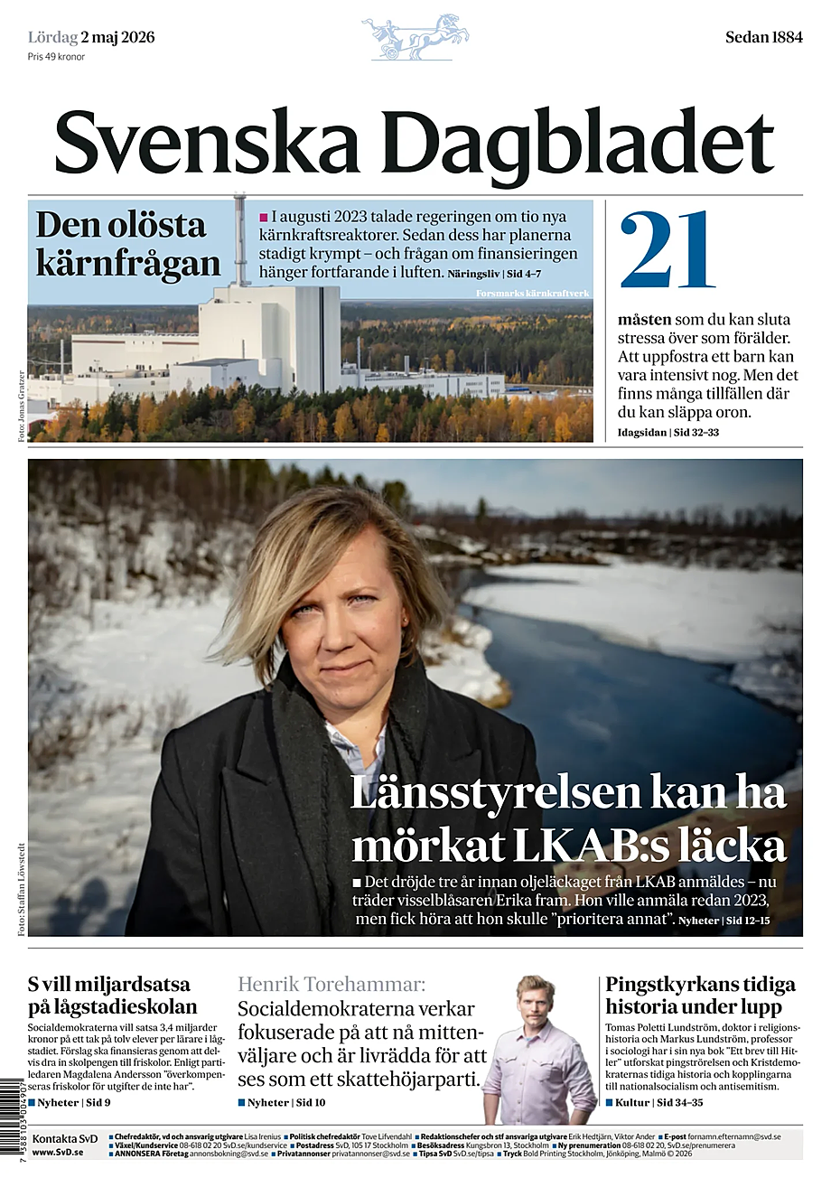 Portada Svenska Dagbladet de hoy - Quiosco 2 mayo 2026
