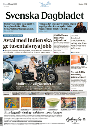 Prima pagina Svenska Dagbladet di oggi - Quotidiano estero