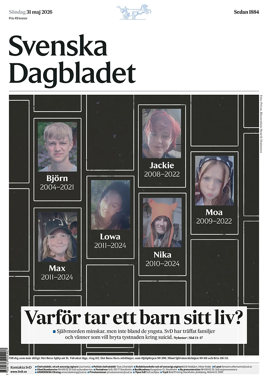 Prima pagina Svenska Dagbladet di oggi - Edicola 31 Maggio 2026