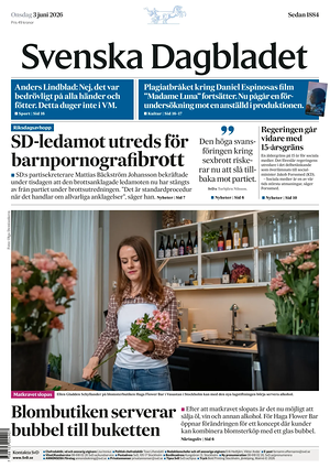 Prima pagina Svenska Dagbladet di oggi - Quotidiano estero