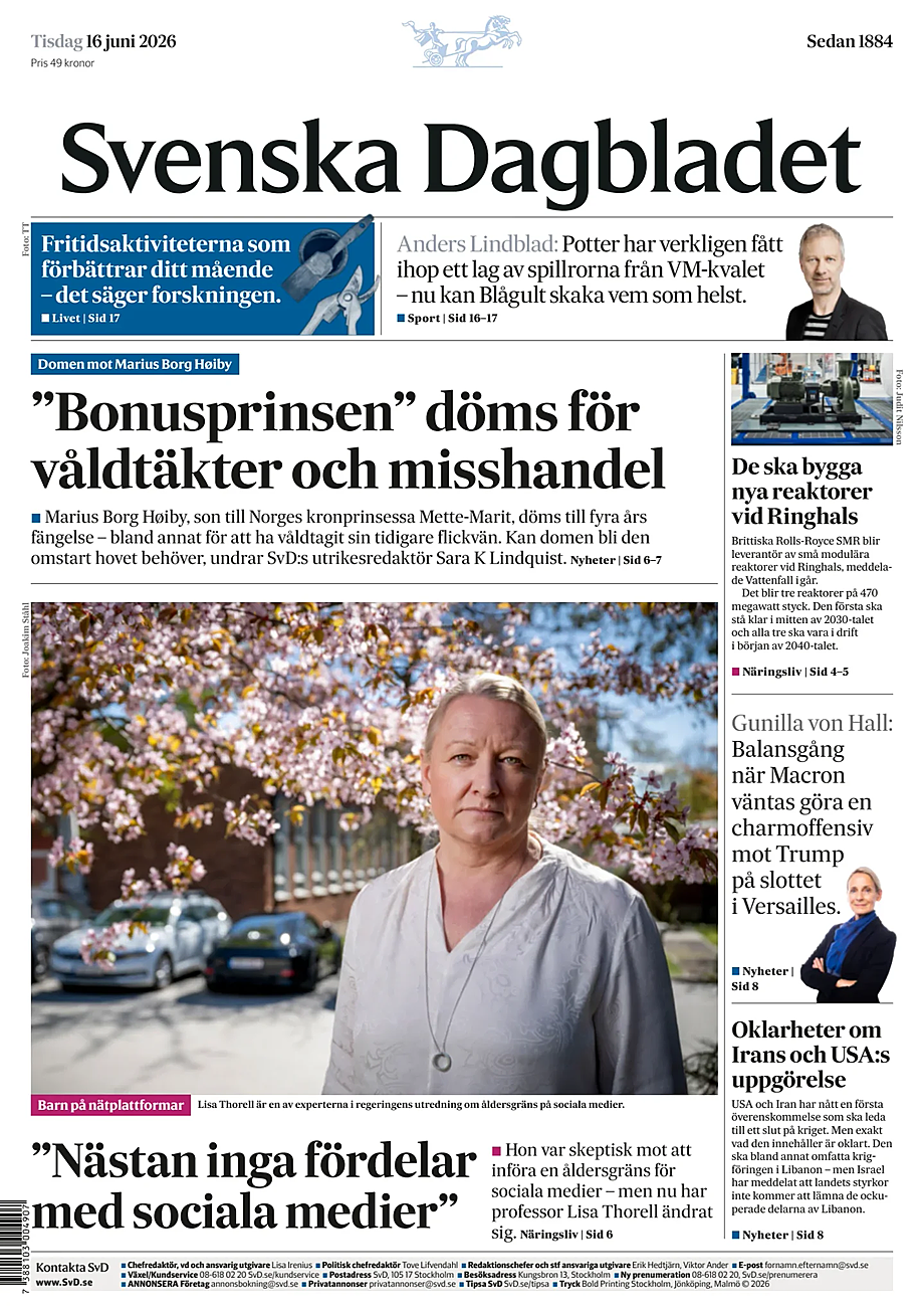 Portada Svenska Dagbladet de hoy - Quiosco 16 junio 2026