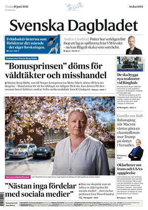 Prima pagina Svenska Dagbladet di oggi - Quotidiano estero