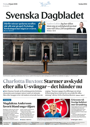 Prima pagina Svenska Dagbladet di oggi - Quotidiano estero