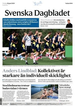 Prima pagina Svenska Dagbladet di oggi - Quotidiano estero