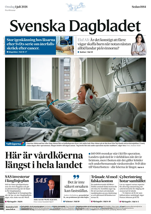 Prima pagina Svenska Dagbladet di oggi - Quotidiano estero