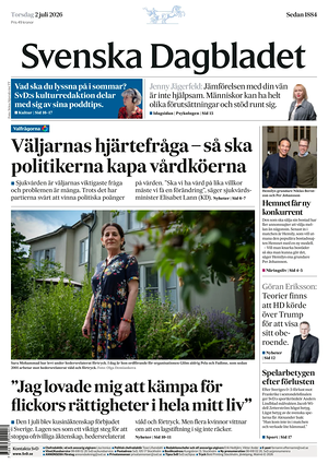 Prima pagina Svenska Dagbladet di oggi - Quotidiano estero
