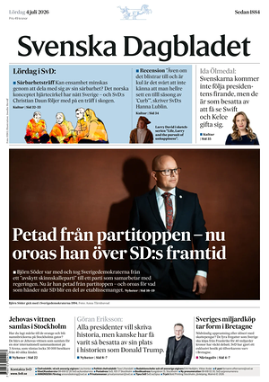 Prima pagina Svenska Dagbladet di oggi - Quotidiano estero
