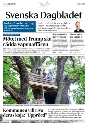 Prima pagina Svenska Dagbladet di oggi - Quotidiano estero