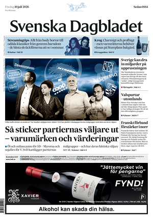 Prima pagina Svenska Dagbladet di oggi - Quotidiano estero