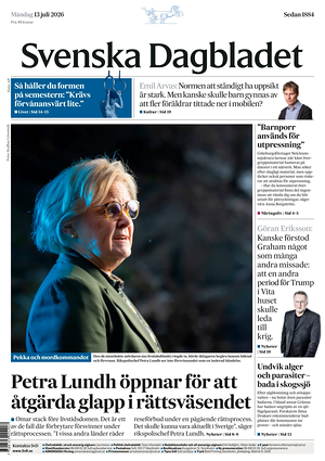 Prima pagina Svenska Dagbladet di oggi - Quotidiano estero