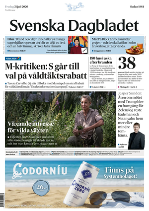 Prima pagina Svenska Dagbladet di oggi - Quotidiano estero