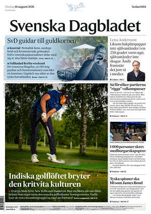 Prima pagina Svenska Dagbladet di oggi - Quotidiano estero