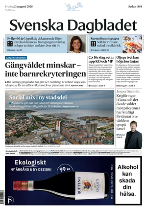 Prima pagina Svenska Dagbladet di oggi - Quotidiano estero