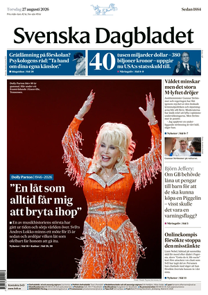 Prima pagina Svenska Dagbladet di oggi - Quotidiano estero