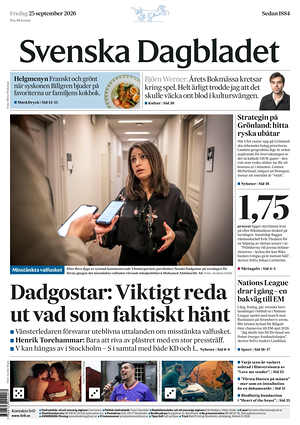 Prima pagina Svenska Dagbladet di oggi - Quotidiano estero