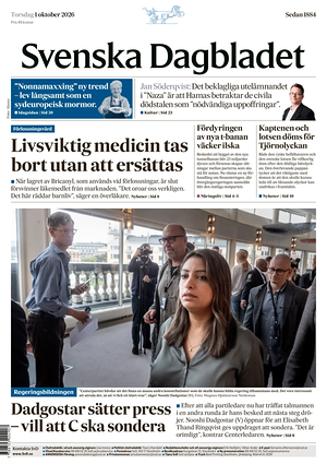 Prima pagina Svenska Dagbladet di oggi - Quotidiano estero