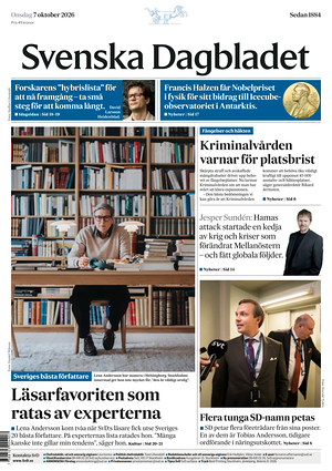 Prima pagina Svenska Dagbladet di oggi - Quotidiano estero
