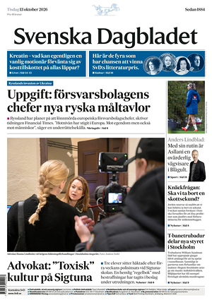 Prima pagina Svenska Dagbladet di oggi - Quotidiano estero