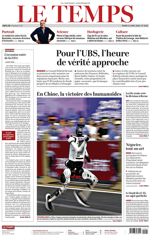 Prima pagina Le Temps di oggi - Quotidiano estero