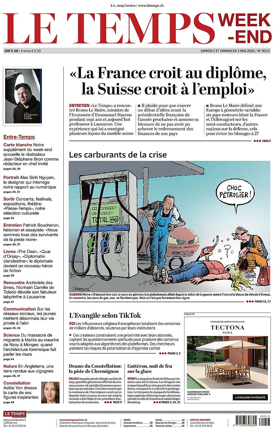 Portada Le Temps de hoy - Quiosco 2 mayo 2026