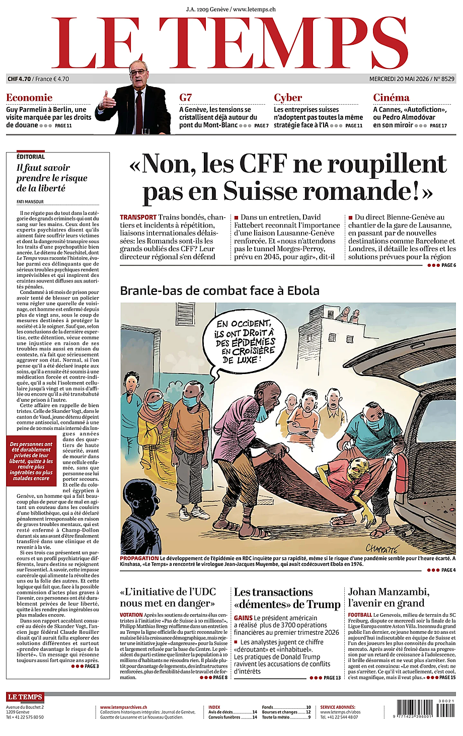 Portada Le Temps de hoy - Quiosco 20 mayo 2026