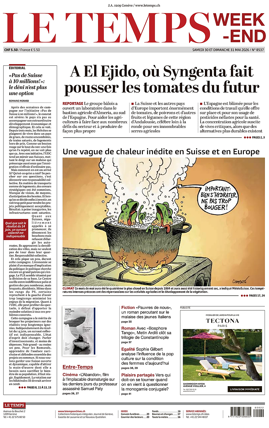 Prima pagina Le Temps di oggi - Edicola 30 Maggio 2026